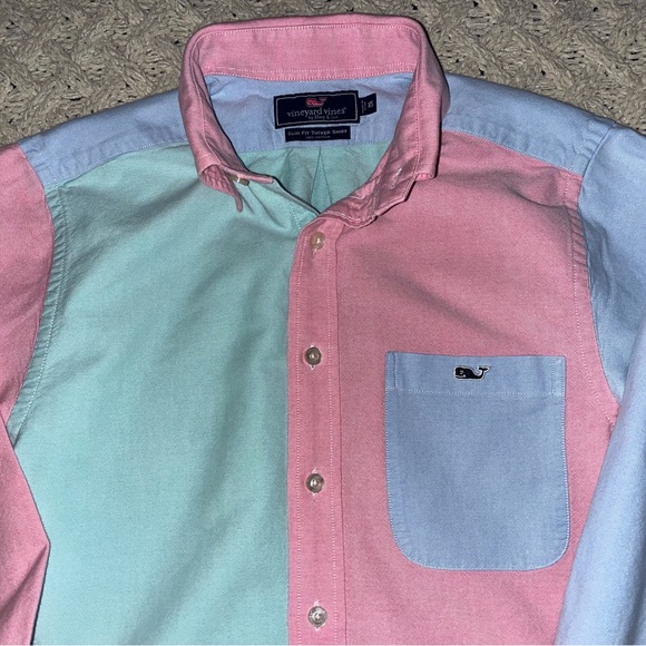 Vineyard Vines Slim Fit Tucker Shirt Green Blue Pink Oxford Button Down Size XS - Picture 7 of 14